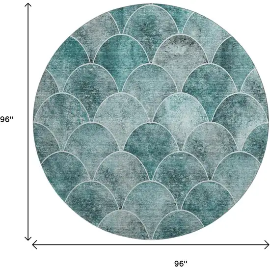8' Teal And Ivory Abstract Geometric Washable Round Rug With UV Protection Photo 3