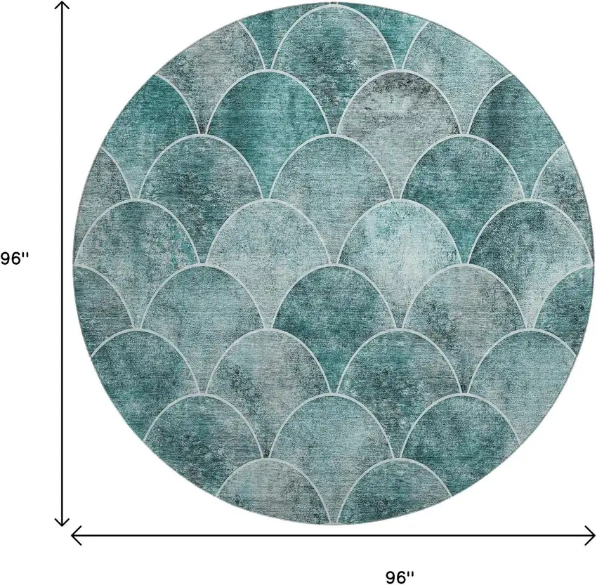 8' Teal And Ivory Abstract Geometric Washable Round Rug With UV Protection Photo 3