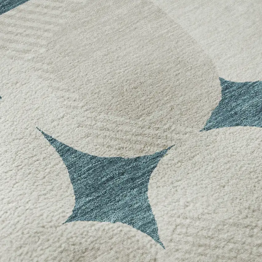 8' Teal And Ivory Abstract Geometric Washable Round Rug With UV Protection Photo 9