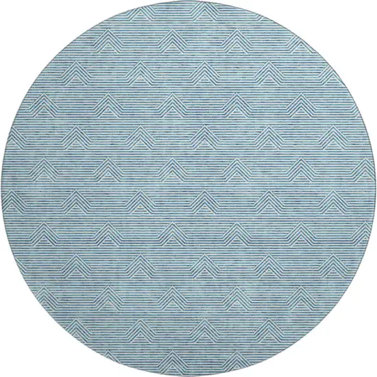 8' Teal And Ivory Abstract Geometric Washable Round Rug With UV Protection Photo 1