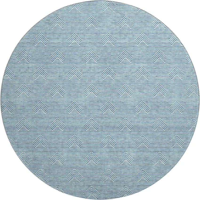 8' Teal And Ivory Abstract Geometric Washable Round Rug With UV Protection Photo 1