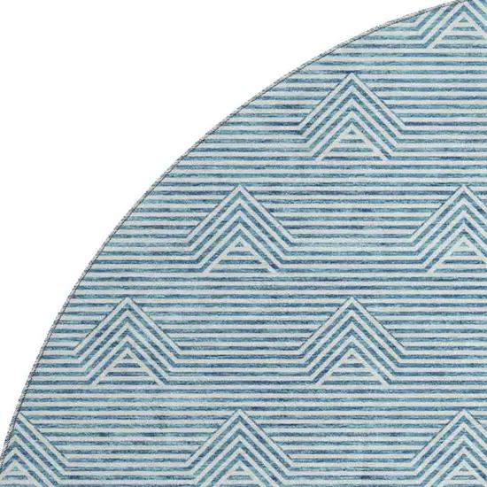 8' Teal And Ivory Abstract Geometric Washable Round Rug With UV Protection Photo 3