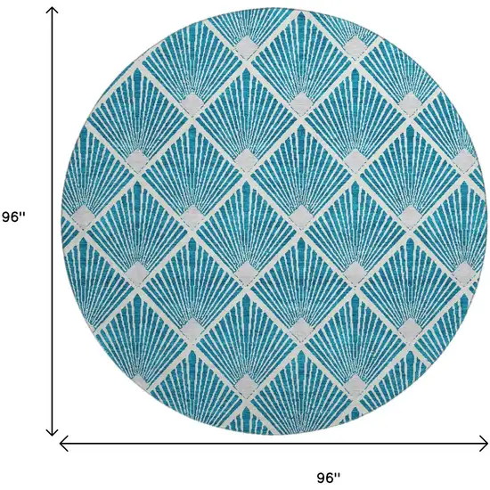 8' Teal And Ivory Abstract Geometric Washable Round Rug With UV Protection Photo 3
