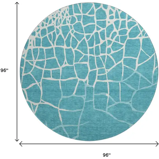 8' Teal And Ivory Abstract Geometric Washable Round Rug With UV Protection Photo 9