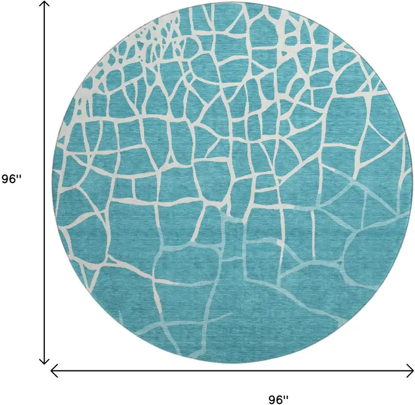 8' Teal And Ivory Abstract Geometric Washable Round Rug With UV Protection Photo 9