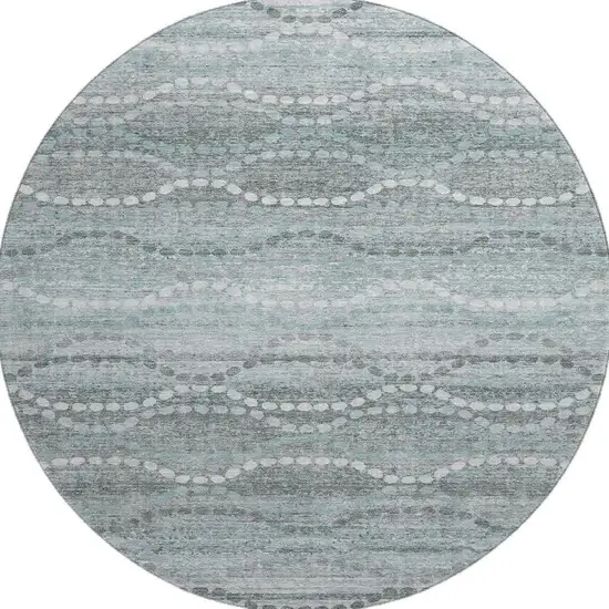 8' Teal And Ivory Abstract Geometric Washable Round Rug With UV Protection Photo 4