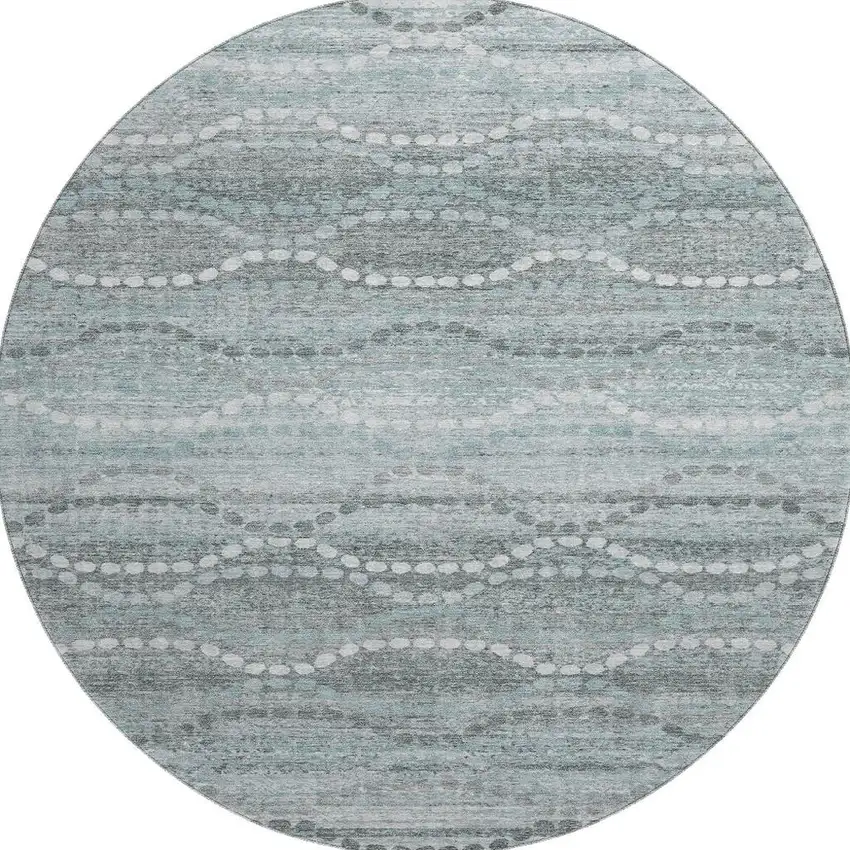 8' Teal And Ivory Abstract Geometric Washable Round Rug With UV Protection Photo 4