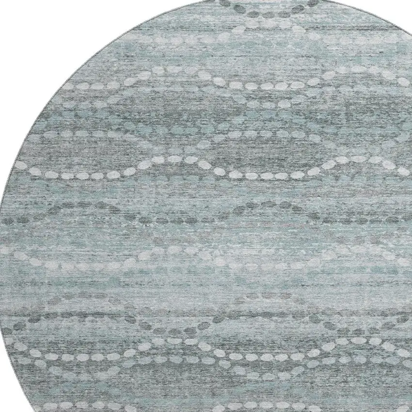 8' Teal And Ivory Abstract Geometric Washable Round Rug With UV Protection Photo 3