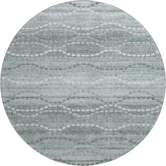 8' Teal And Ivory Abstract Geometric Washable Round Rug With UV Protection Photo 1