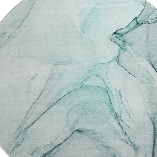 8' Teal And Ivory Abstract Washable Round Rug With UV Protection Photo 3