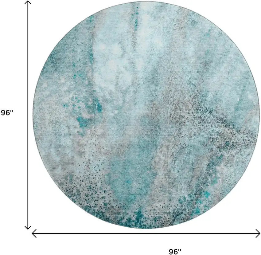 8' Teal And Ivory Abstract Washable Round Rug With UV Protection Photo 9