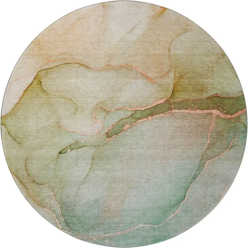 8' Teal And Ivory Abstract Washable Round Rug With UV Protection Photo 4