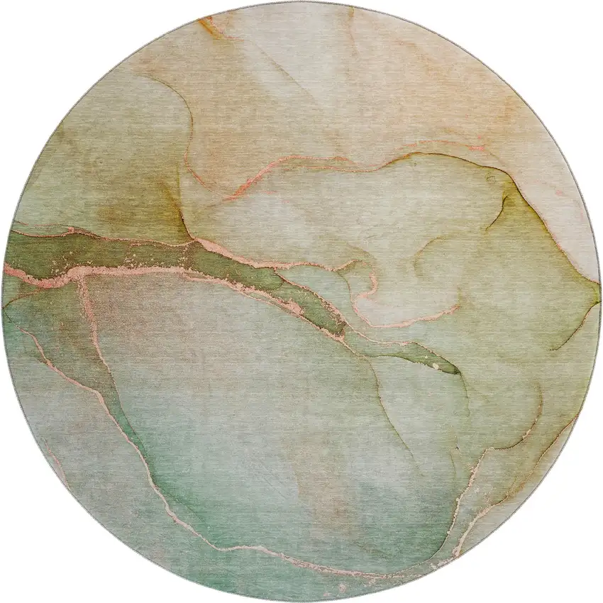 8' Teal And Ivory Abstract Washable Round Rug With UV Protection Photo 1