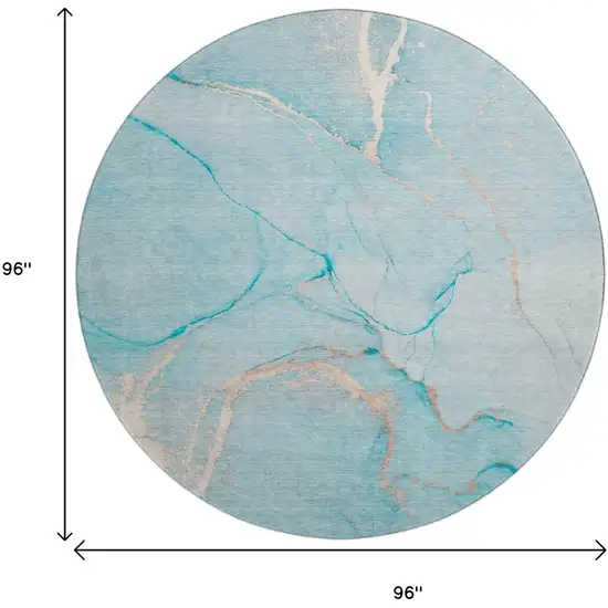 8' Teal And Ivory Abstract Washable Round Rug With UV Protection Photo 9