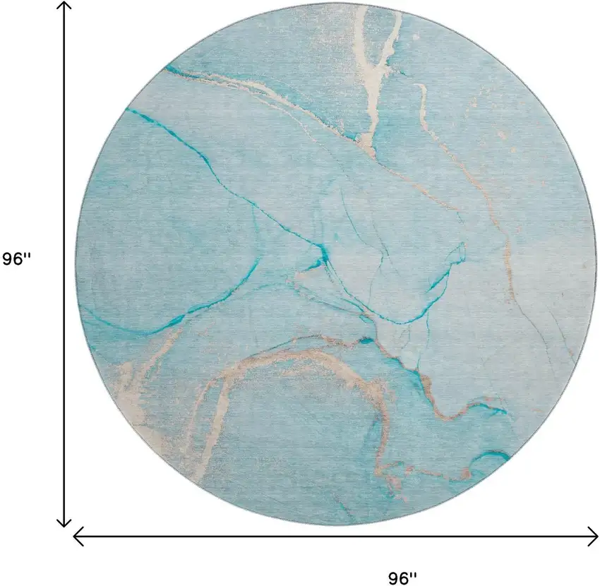 8' Teal And Ivory Abstract Washable Round Rug With UV Protection Photo 9