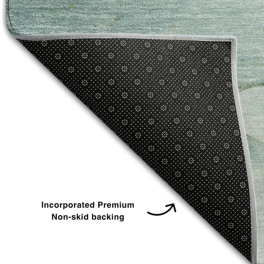 8' Teal And Ivory Abstract Washable Round Rug With UV Protection Photo 5