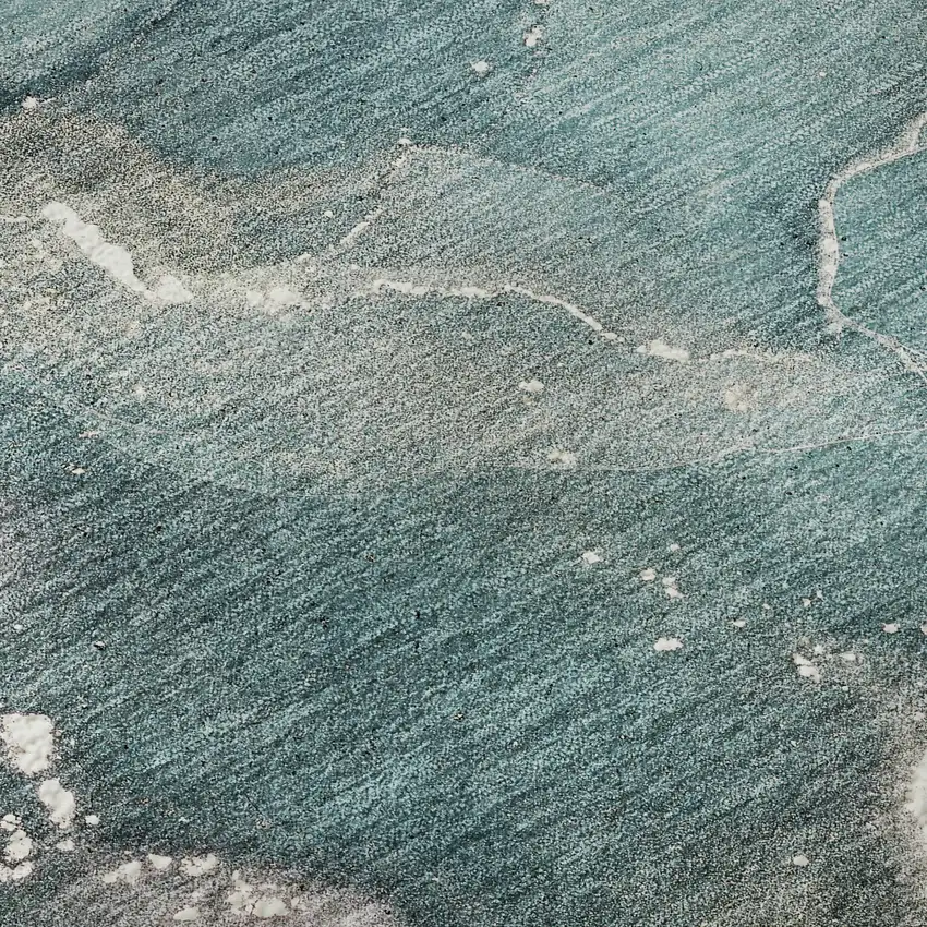 8' Teal And Ivory Abstract Washable Round Rug With UV Protection Photo 9