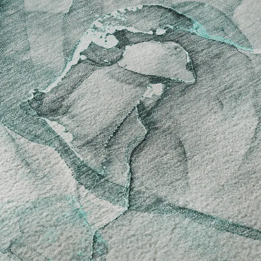 8' Teal And Ivory Abstract Washable Round Rug With UV Protection Photo 9