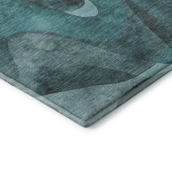 8' Teal And Ivory Abstract Washable Round Rug With UV Protection Photo 7