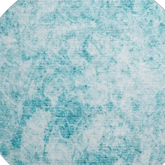 8' Teal And Ivory Abstract Washable Round Rug With UV Protection Photo 3