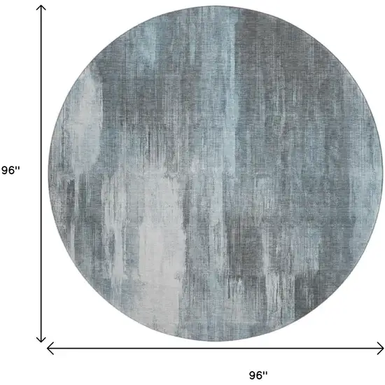 8' Teal And Ivory Abstract Washable Round Rug With UV Protection Photo 9