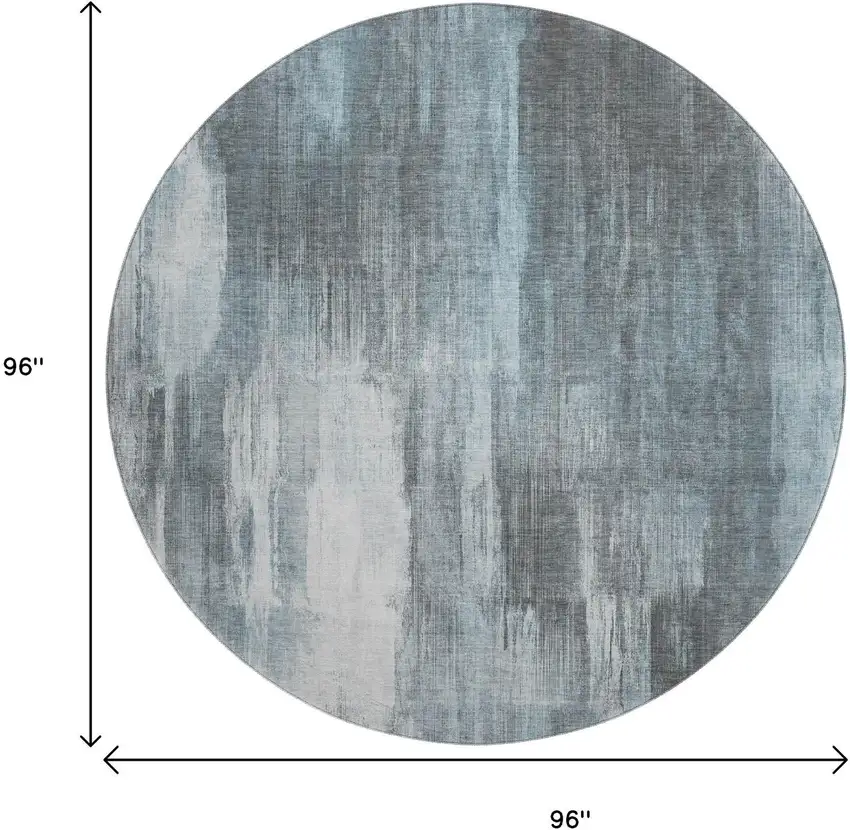 8' Teal And Ivory Abstract Washable Round Rug With UV Protection Photo 9