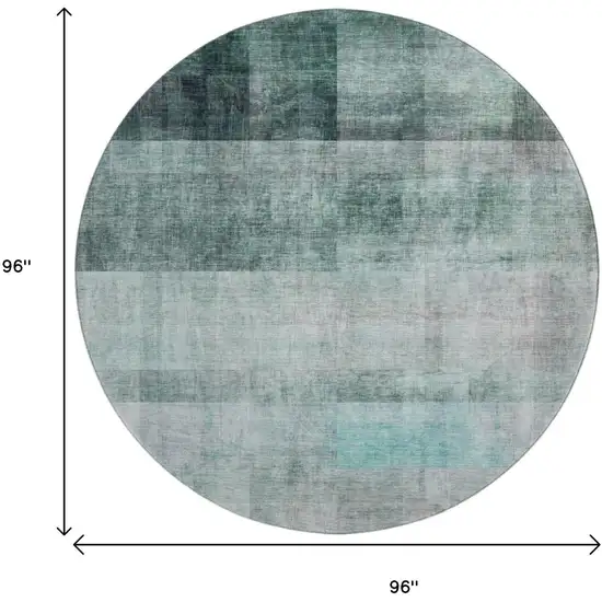 8' Teal And Ivory Abstract Washable Round Rug With UV Protection Photo 3