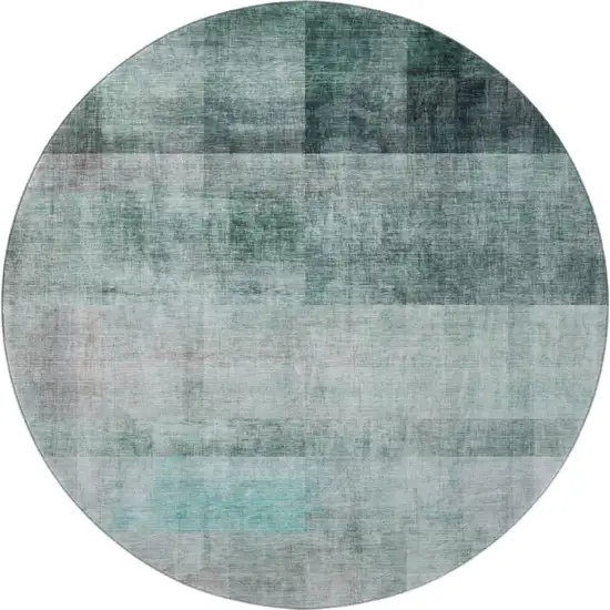 8' Teal And Ivory Abstract Washable Round Rug With UV Protection Photo 4