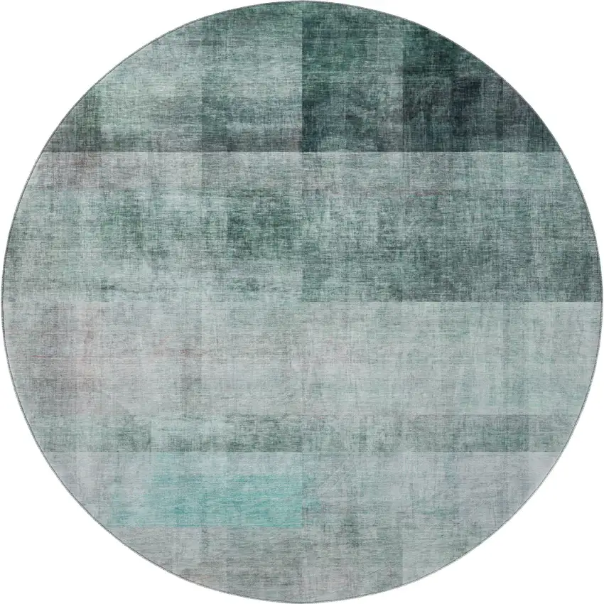 8' Teal And Ivory Abstract Washable Round Rug With UV Protection Photo 4