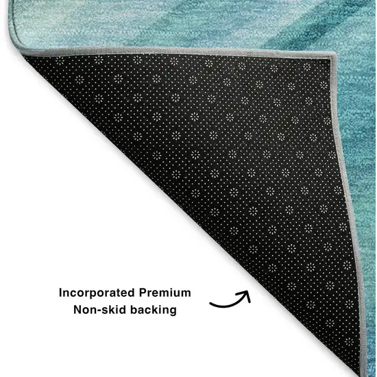 8' Teal And Ivory Abstract Washable Round Rug With UV Protection Photo 6