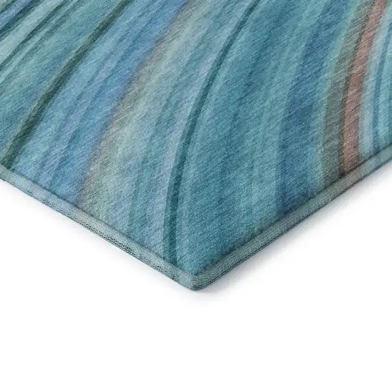 8' Teal And Ivory Abstract Washable Round Rug With UV Protection Photo 7