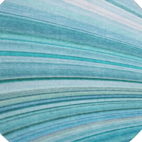 8' Teal And Ivory Abstract Washable Round Rug With UV Protection Photo 3