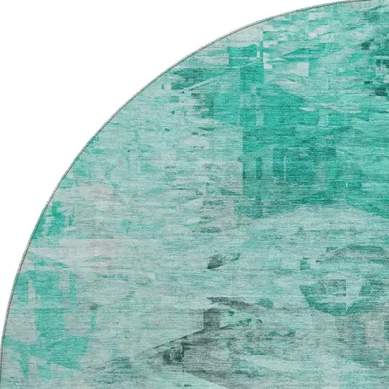 8' Teal And Ivory Abstract Washable Round Rug With UV Protection Photo 3