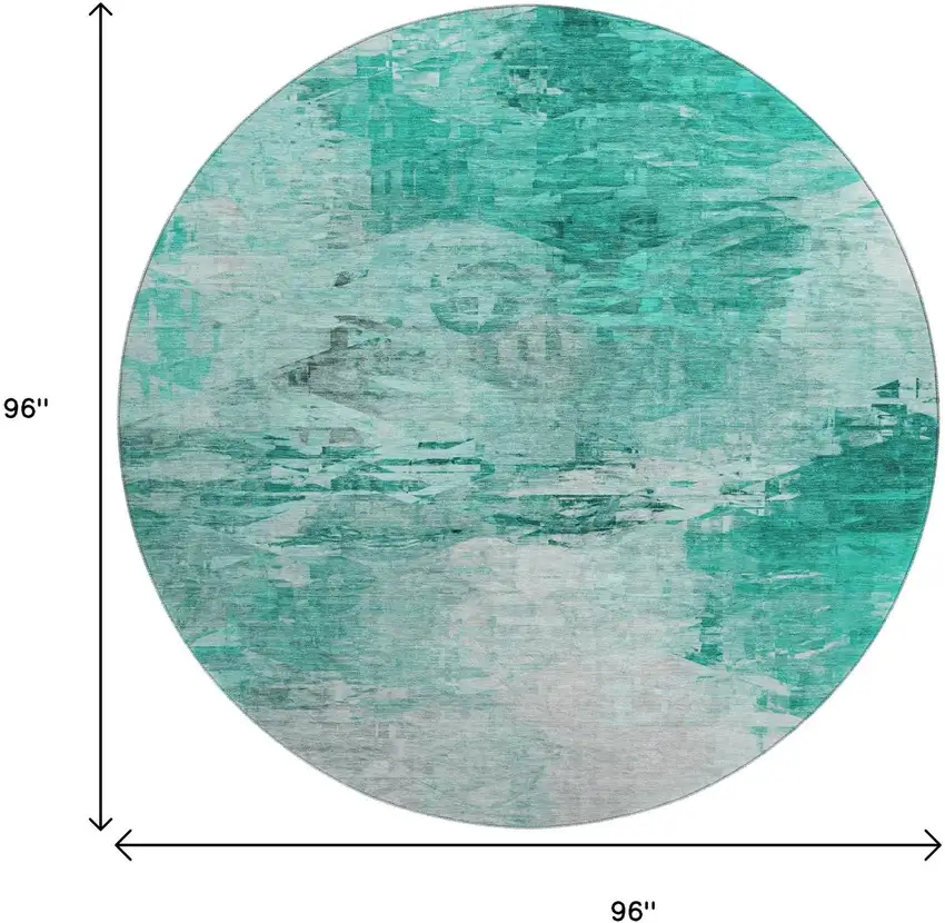 8' Teal And Ivory Abstract Washable Round Rug With UV Protection Photo 3