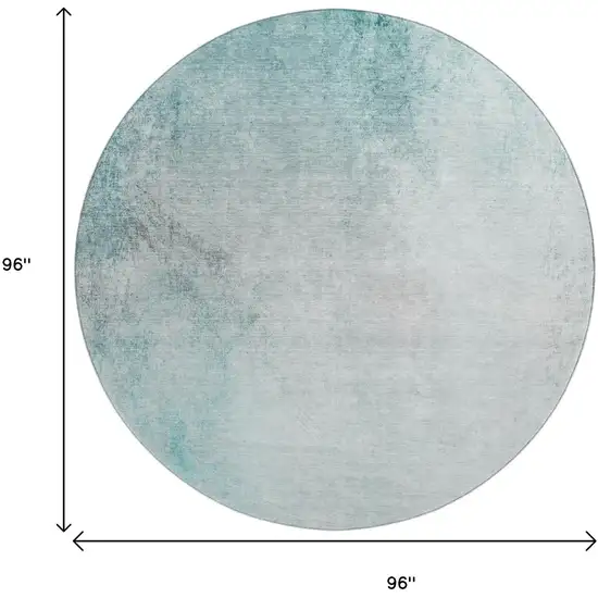 8' Teal And Ivory Abstract Washable Round Rug With UV Protection Photo 3