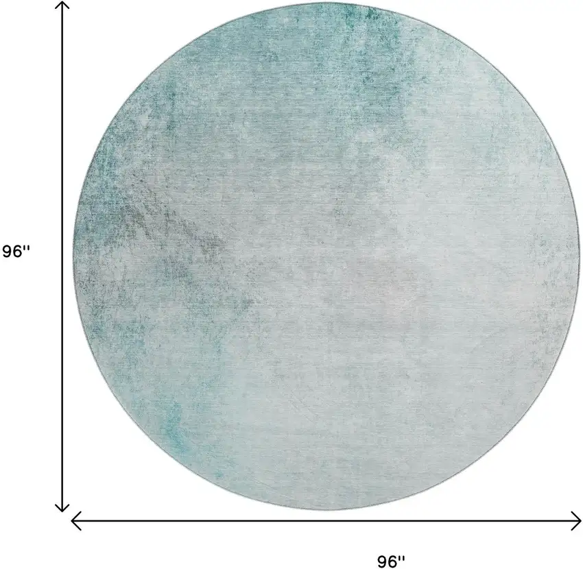 8' Teal And Ivory Abstract Washable Round Rug With UV Protection Photo 3