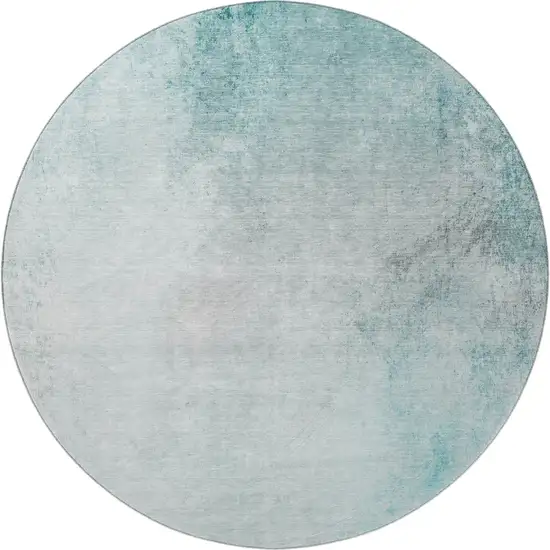 8' Teal And Ivory Abstract Washable Round Rug With UV Protection Photo 4