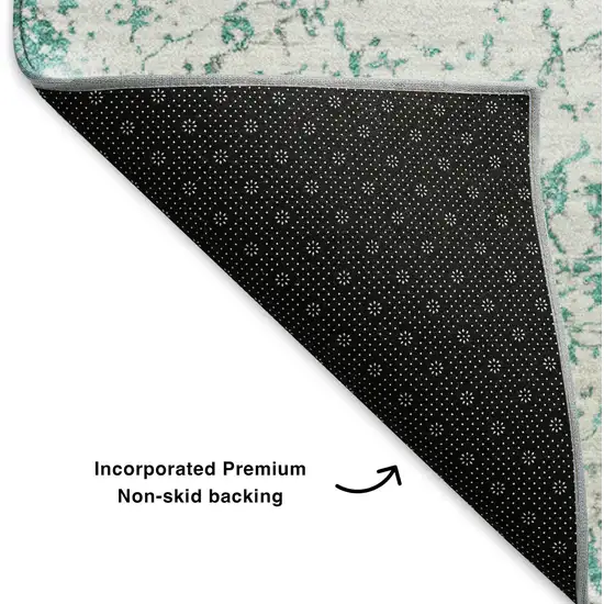 8' Teal And Ivory Abstract Washable Round Rug With UV Protection Photo 5