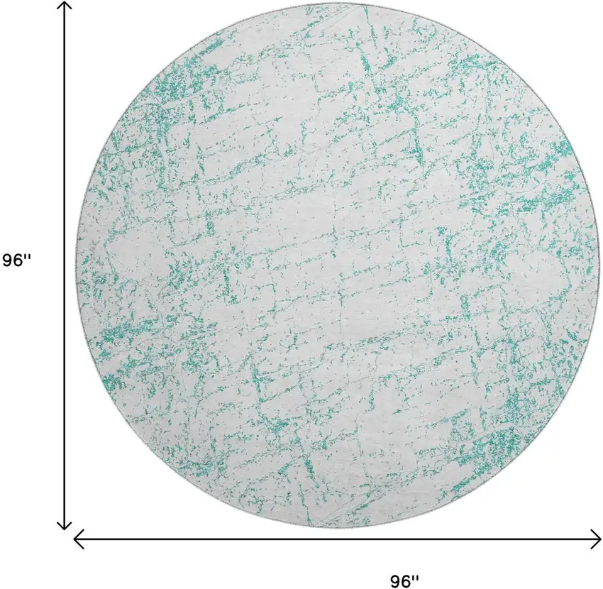 8' Teal And Ivory Abstract Washable Round Rug With UV Protection Photo 9