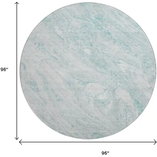 8' Teal And Ivory Abstract Washable Round Rug With UV Protection Photo 3