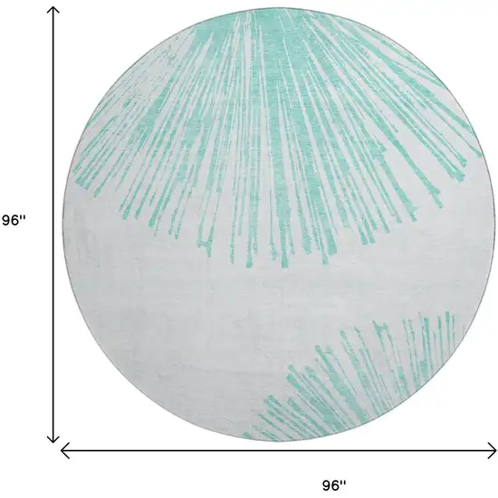 8' Teal And Ivory Abstract Washable Round Rug With UV Protection Photo 9