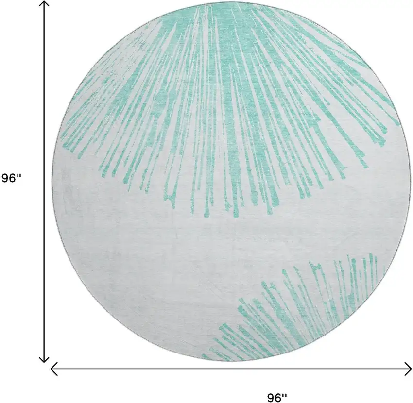 8' Teal And Ivory Abstract Washable Round Rug With UV Protection Photo 9