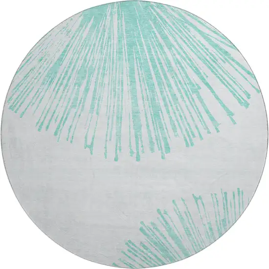8' Teal And Ivory Abstract Washable Round Rug With UV Protection Photo 1
