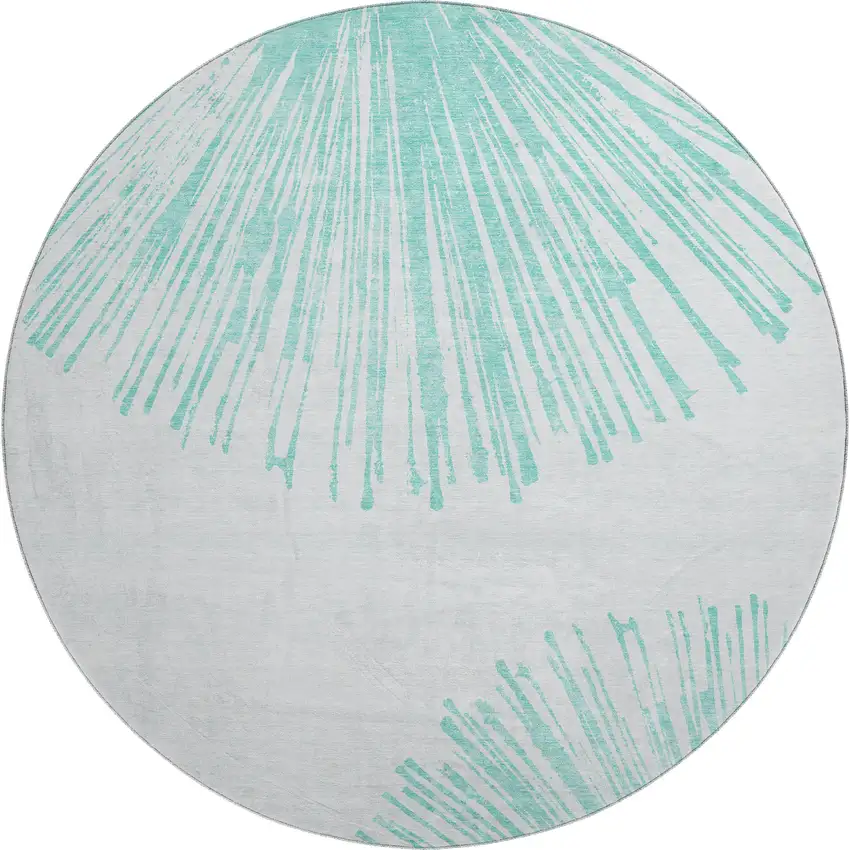 8' Teal And Ivory Abstract Washable Round Rug With UV Protection Photo 1