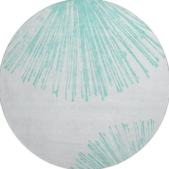 8' Teal And Ivory Abstract Washable Round Rug With UV Protection Photo 3
