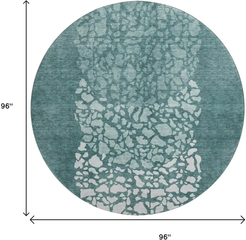 8' Teal And Ivory Abstract Washable Round Rug With UV Protection Photo 3