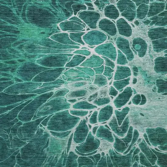 8' Teal And Ivory Abstract Washable Round Rug With UV Protection Photo 3