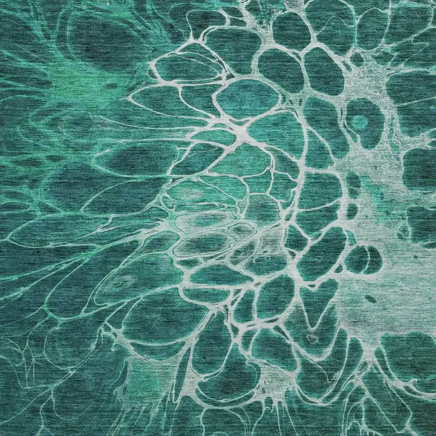 8' Teal And Ivory Abstract Washable Round Rug With UV Protection Photo 3