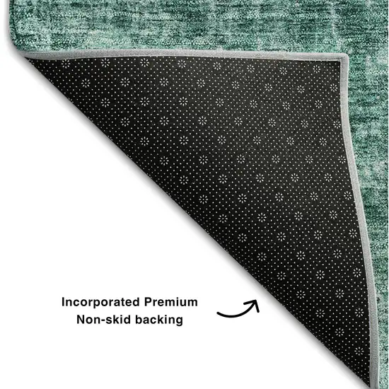 8' Teal And Ivory Abstract Washable Round Rug With UV Protection Photo 5