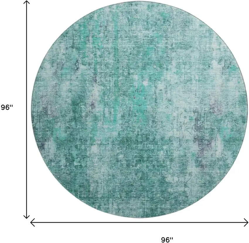8' Teal And Ivory Abstract Washable Round Rug With UV Protection Photo 9